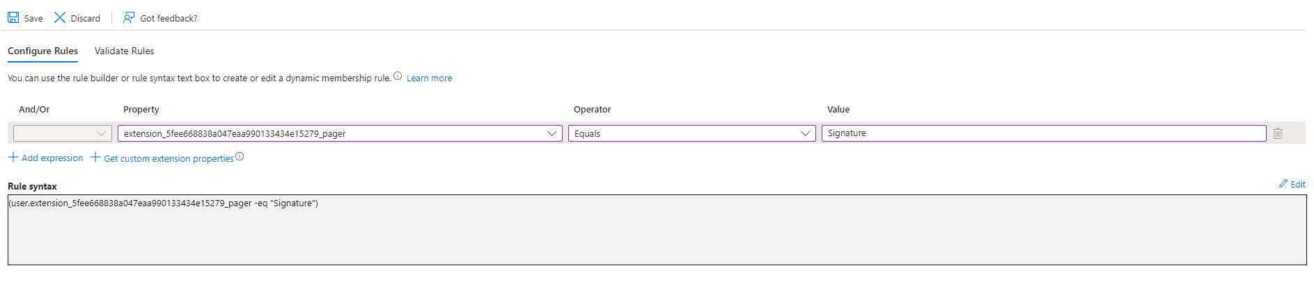 Entra ID dynamic group rule using on-premises AD extension attribute